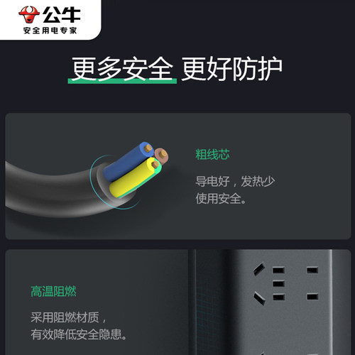 公牛防雷击插座GN-H5330多功能家用多用黑色3米电脑接插排插线板 - 图2