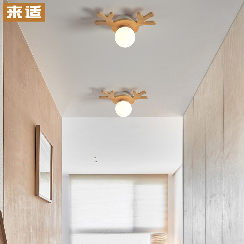 创意北欧原木风小鹿灯吸顶灯门厅阳台走廊玄关过道入户衣帽间灯具_虎窝淘