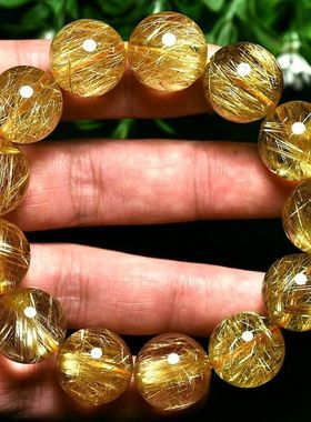 天然招财金发晶钛晶金发手链巴西黄发晶水晶转运手串情侣男女