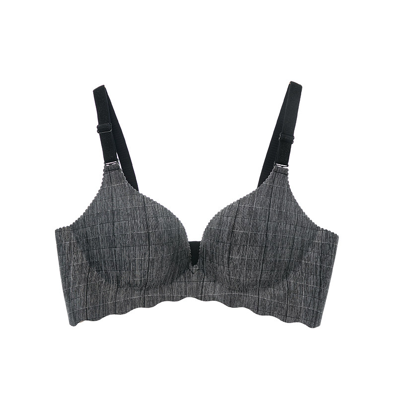 歌瑞尔小胸聚拢格纹无钢圈文胸罩 娜ge大表姐文胸