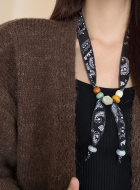 腰果花布艺串珠丝巾项链女小众