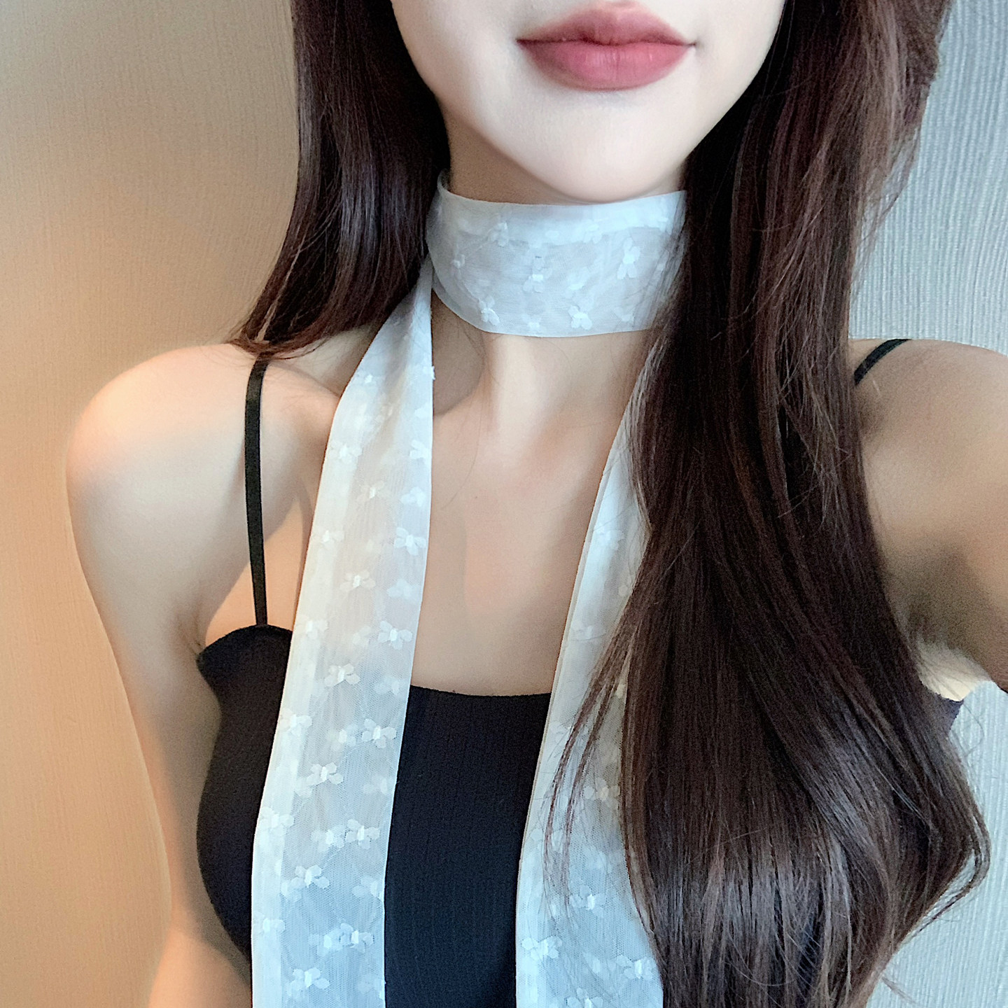 法式蝴蝶蕾丝高级感长条丝巾女护颈装饰小领巾多功能绑发飘带装饰,淘宝优惠券,粉丝福利购,淘宝优惠卷