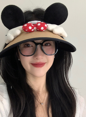 蝴蝶结卡通耳朵空顶防晒帽女夏季