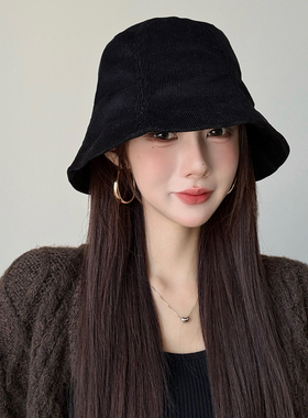 秋冬保暖灯芯绒褶皱渔夫帽女百搭