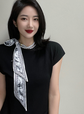 雪林鹿夏季珍珠丝巾韩版女拼接