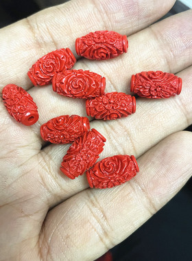 合成朱砂散珠玫瑰花隔珠桶珠 红色扁鼓珠手链手串DIY手工手链配件