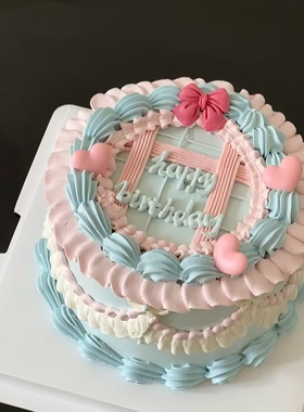 网红ins风蓝色系简约假蛋糕裱花小仙女生日仿真蛋糕模型橱窗展示