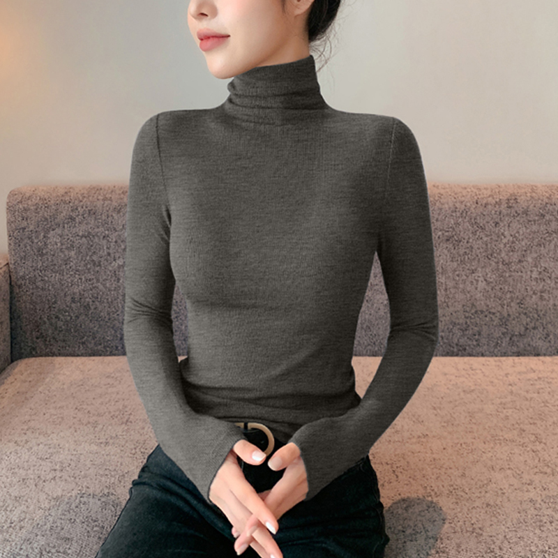 莫代尔高领打底衫女2025新款秋冬内搭磨毛保暖长袖堆堆领爆款上衣 - 图0