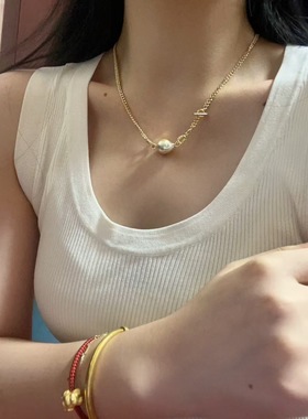 海水鎏金巴洛克项链小众设计师款高级感叠戴锁骨颈链潮