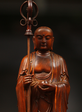 小叶黄杨木地藏王像摆件家居办公室桌面地藏王立像工艺品立像装饰