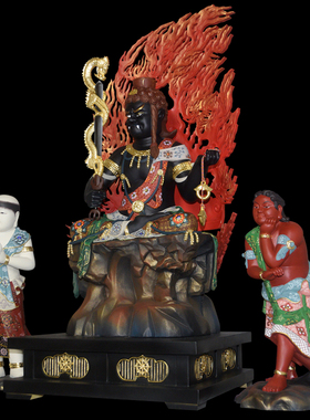 日本密宗不动明王菩萨香樟木彩绘