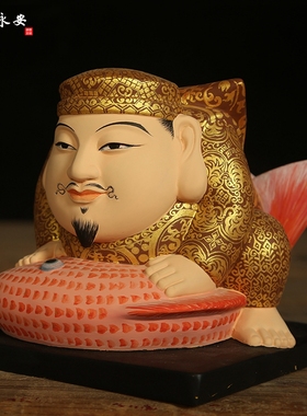 手工木雕大黑天财神彩绘玄关摆件