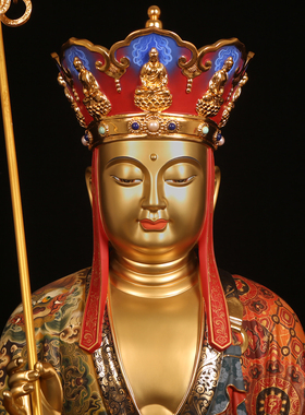 黄铜地藏王菩萨佛像精细彩绘家用