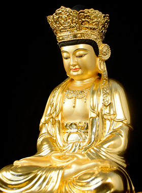 毗卢观音菩萨木雕造像手工家居工艺品摆件定制佛像大势至贴金菩萨