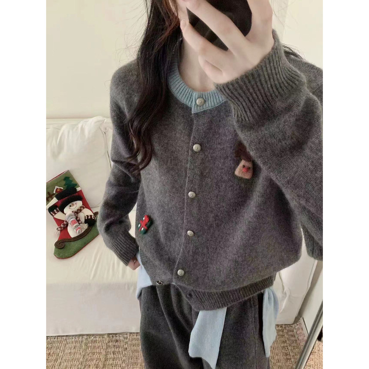 甜美可爱气质超好看圣诞红色毛衣女开衫秋冬季新款针织衫外套上衣,淘宝优惠券,粉丝福利购,淘宝优惠卷