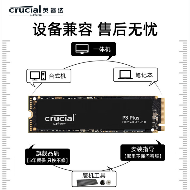 英睿达P3P/T500 m2固态硬盘1t/500g台式机电脑笔记本ssd硬盘pcie4 - 图2