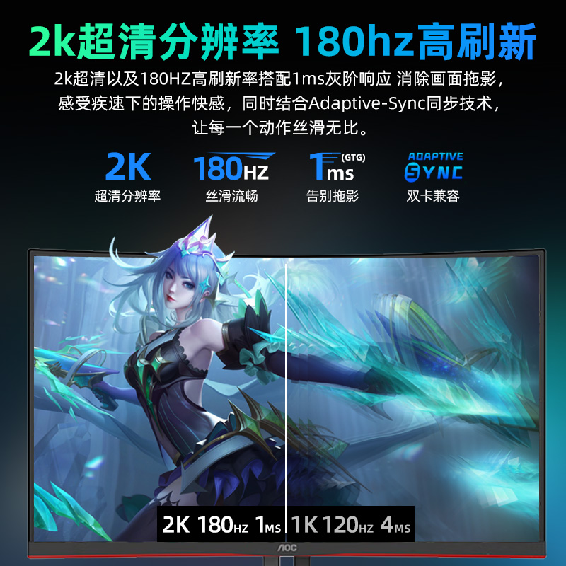 AOC27英寸2K180Hz显示器CQ27G2X电竞曲面电脑屏幕游戏1ms响应144 - 图1