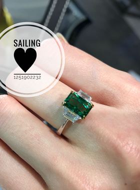 现货香港英国人造宝石祖母绿戒指