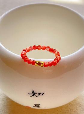 天然南红冰飘小米珠戒指