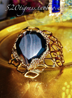 古董镀真金蓝宝石天然玛瑙手镯