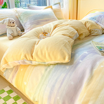 Thickened Gushed Milk Suede Four Pieces Of Coral Suede Quilt Cover Bed Linen Winter Double Flannel Flannel Bed Three Sets