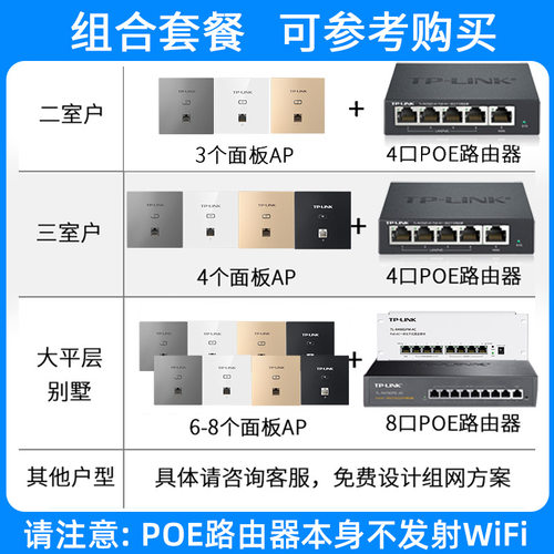 TP-LINK千兆无线ap面板86型全屋wifi覆盖5G双频嵌入墙壁wifi6面板poe路由器ac一体化大户型家用别墅组网套装-图2