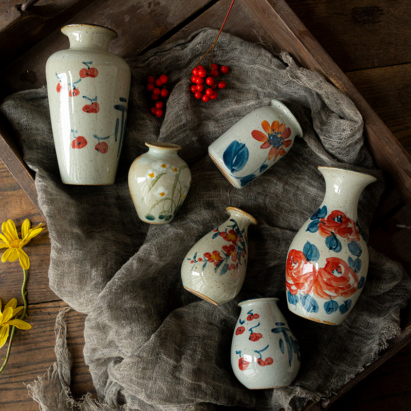 景德镇手工手绘陶瓷小花瓶创意粗陶插花花器客厅摆件桌面水培器物 - 图0