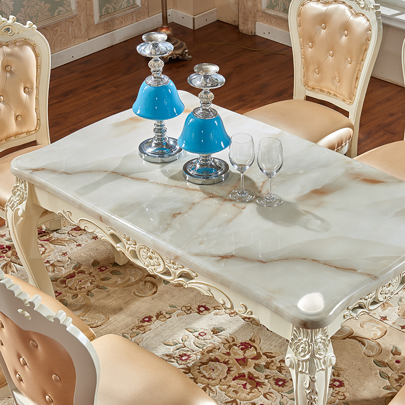 欧式餐桌椅组合全实木大理石饭桌小户型现代简欧长方形家用饭桌子