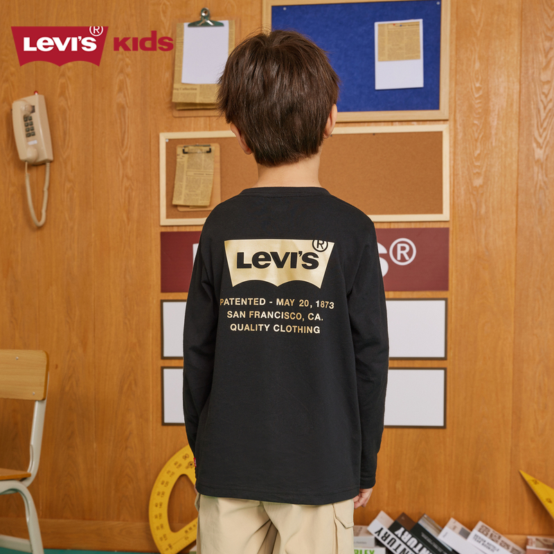 Levi's李维斯童装2024春秋新品男童纯棉长袖T恤儿童中大童打底衫 - 图2