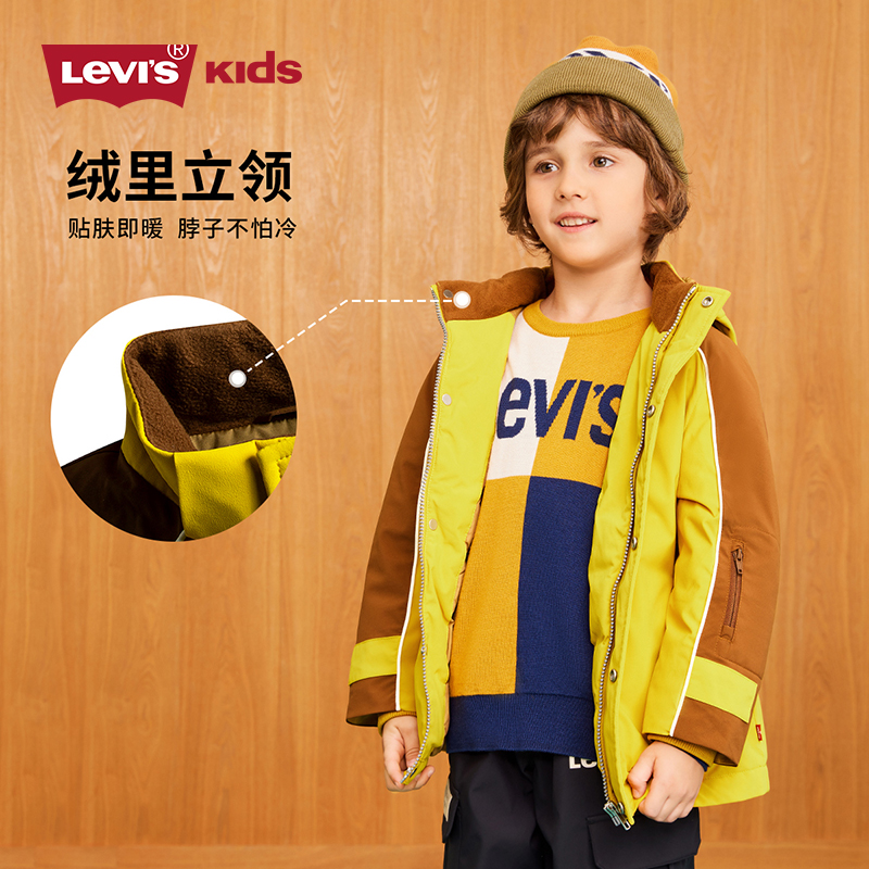 Levi's李维斯童装男女童棉服2022秋冬新款儿童时尚中款连帽外套潮