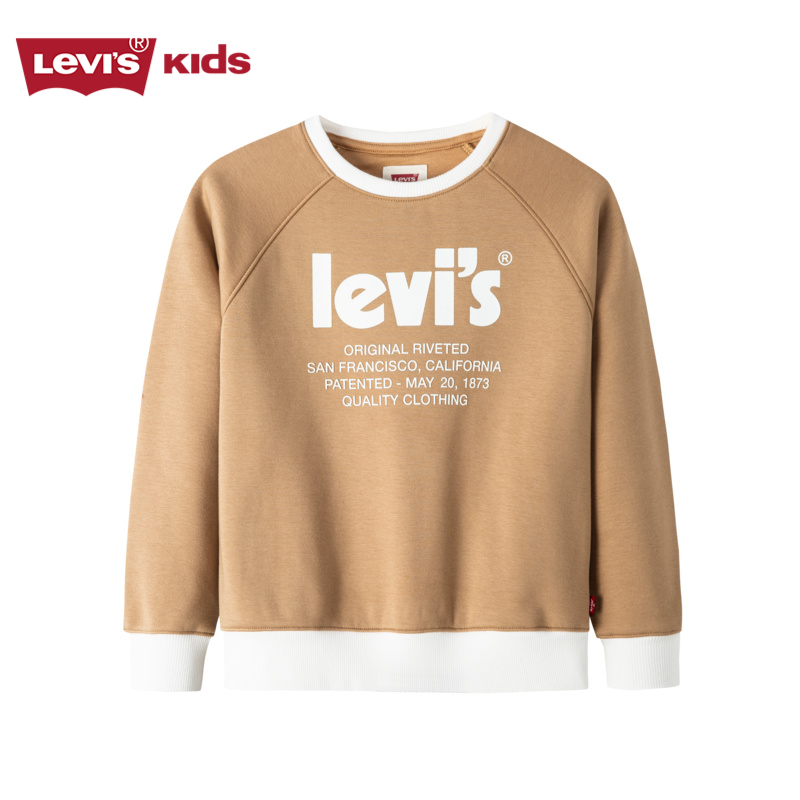 Levi's李维斯童装男童加绒卫衣2023秋冬新款儿童保暖套头加厚上衣