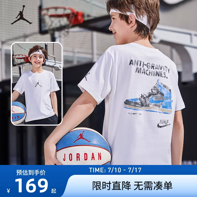 Детская летняя дышащая футболка Nike Jordan для мальчиков, летняя одежда, детская одежда, для подростков, с коротким рукавом