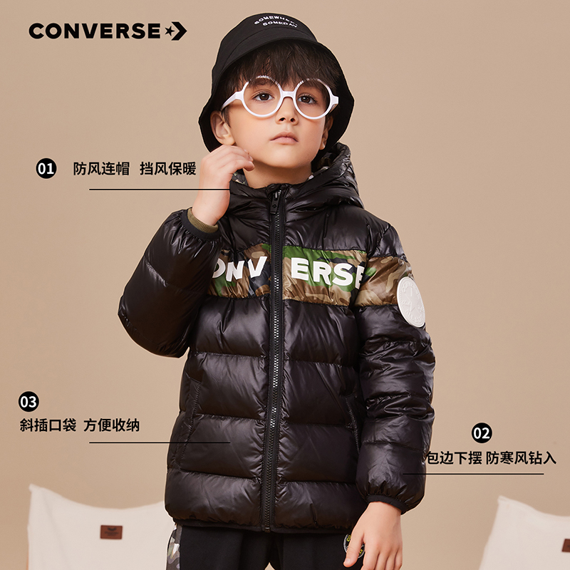 Converse匡威童装2022冬新款儿童羽绒服连帽轻薄男童女童保暖外套