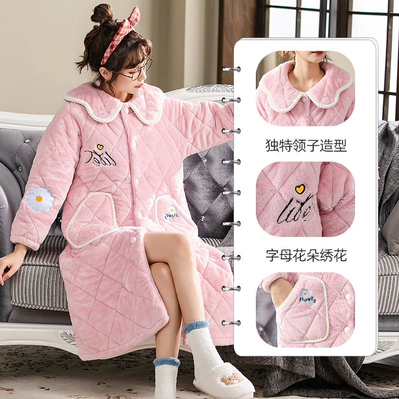 珊瑚绒秋冬长款加绒冬法兰绒睡衣 芳怡服饰睡袍/浴袍