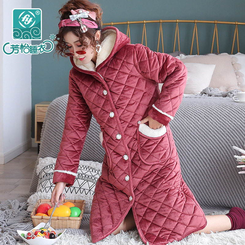 男女加长珊瑚绒秋冬季法兰绒睡衣 芳怡服饰睡袍/浴袍