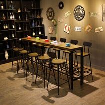 Nordic Solid Wood High Foot Home Bar Table And Chairs Iron Art Casual Milk Tea Shop Bar Clear Bar Stool Leaning Against Wall Bar Bench long table