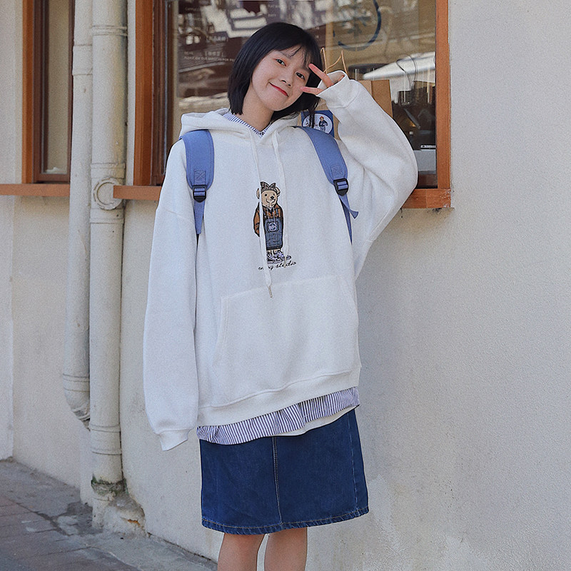 衫岛小熊刺绣情侣连帽男女ins卫衣 衫岛卫衣