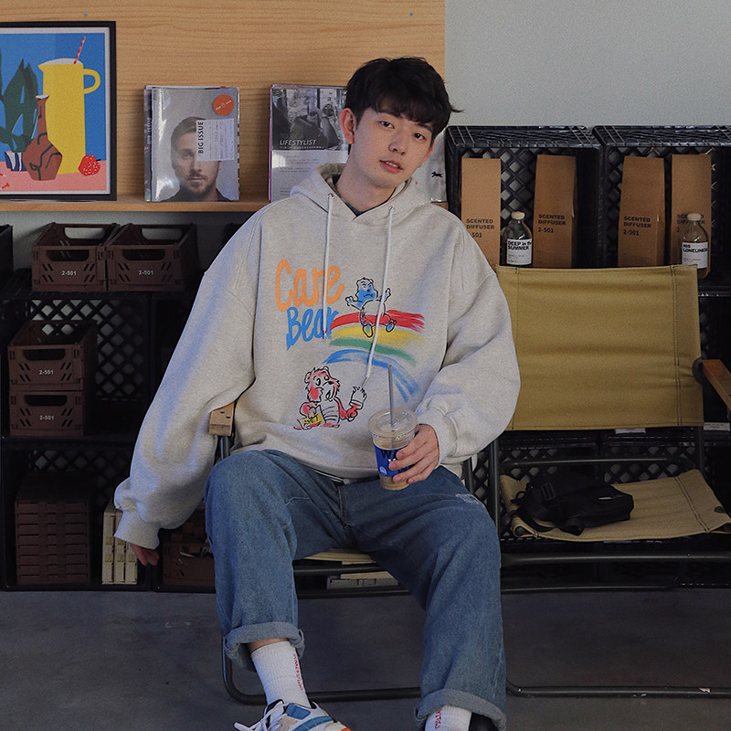 衫岛情侣装ins手绘小熊印花男卫衣 衫岛卫衣