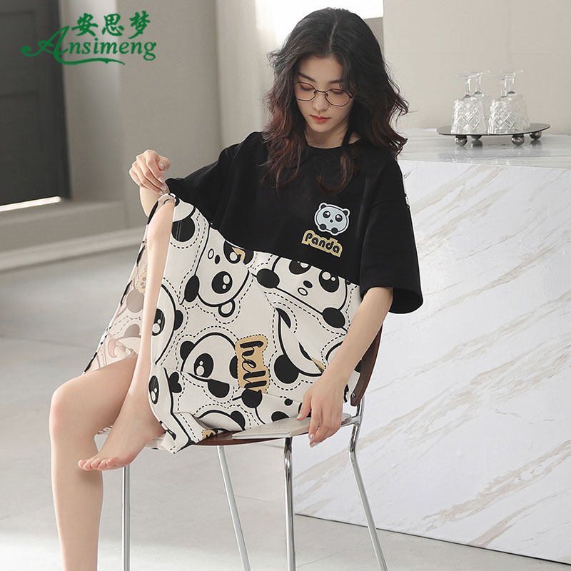 女士新款短袖纯棉简约套头睡裙 安思梦睡裙