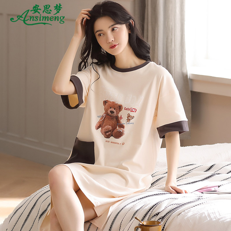 夏季新款短袖纯棉甜美卡通休闲睡裙 安思梦睡裙