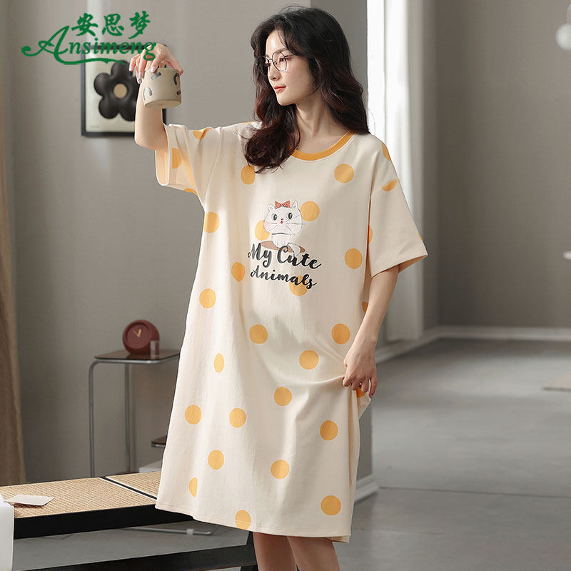 睡裙少女夏季纯棉短袖中裙连衣裙 安思梦睡裙