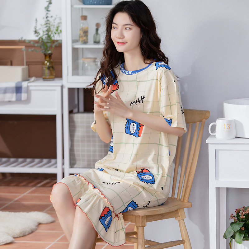 新款纯棉夏季可爱中长款休闲夏睡裙 安思梦睡裙