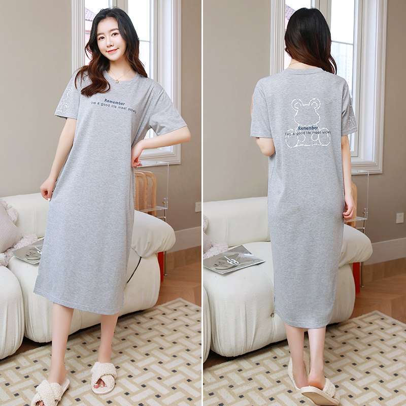 睡裙女士纯棉短袖中长款睡衣裙子 安思梦睡裙