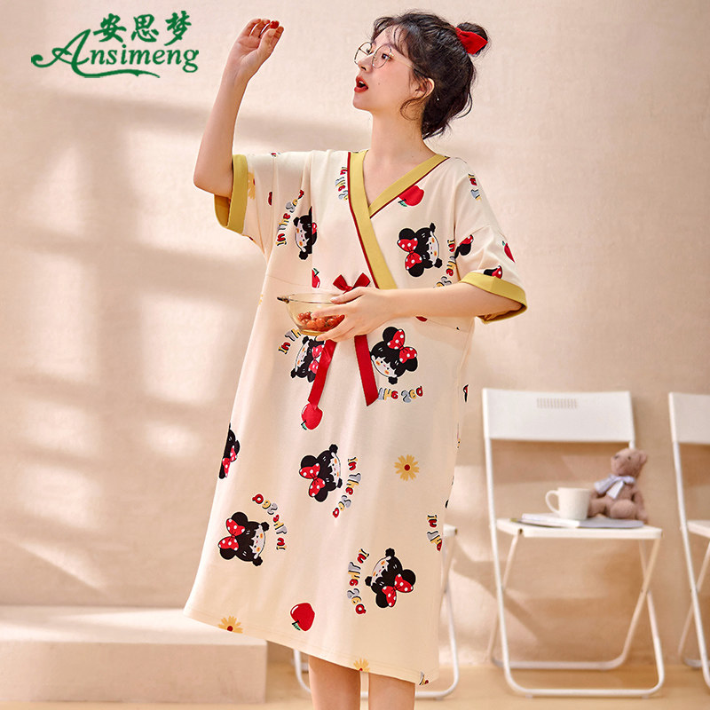 夏季睡裙纯棉短袖甜美可爱宽松中裙 安思梦睡裙