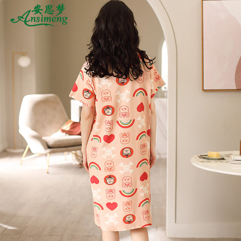 韩版睡裙夏季纯棉短袖中长款连衣裙 安思梦睡裙