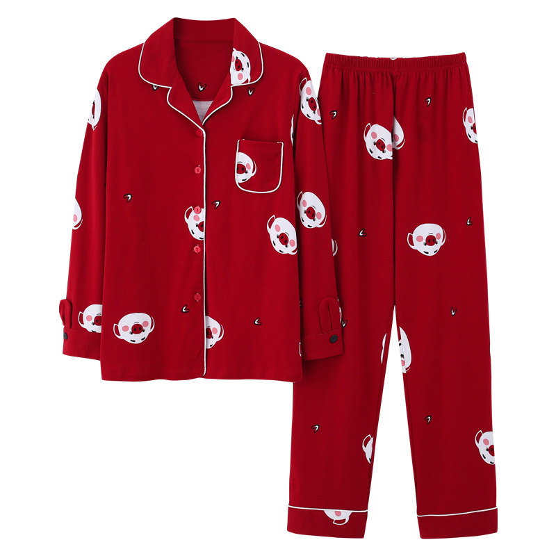 纯棉长袖春秋季可爱大红色睡衣 安思梦睡衣/家居服套装