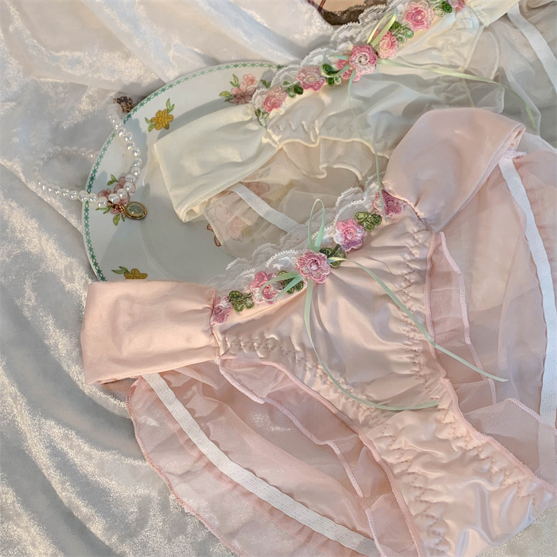 香榭粉黛~女生法式甜美女士纯欲风性感高级感蕾丝少女缎面内裤女 - 图2