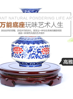可旋转红木质圆形花盆底座托盘