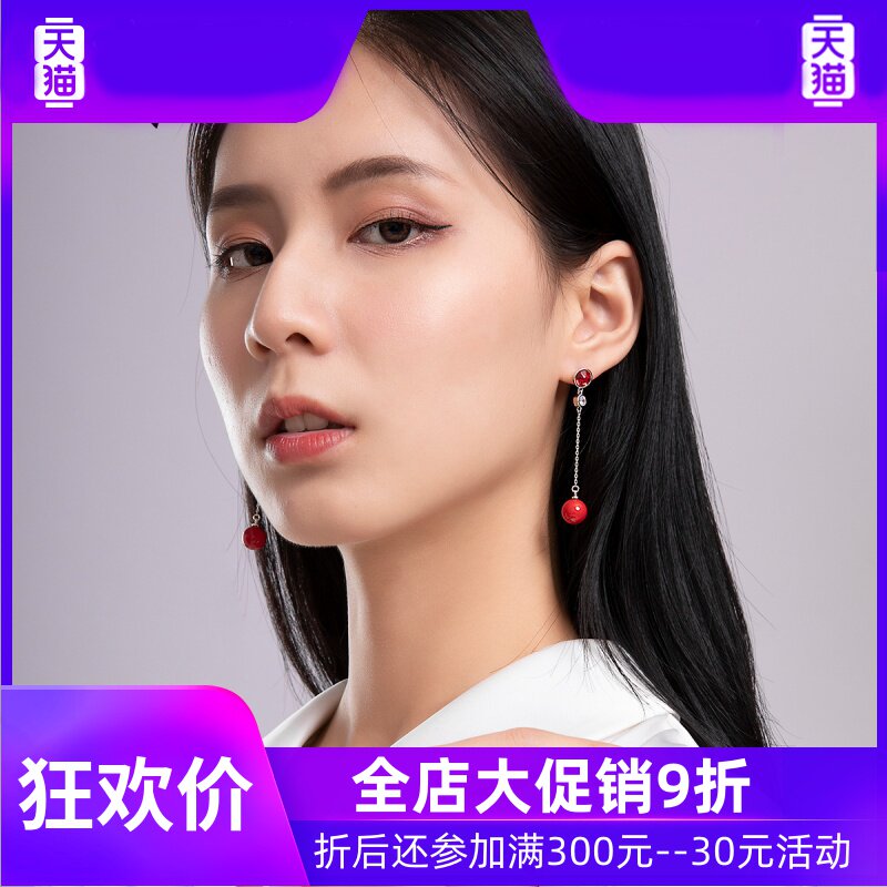 国潮红色施华世洛奇珍珠2022年耳环 灵运宝耳环