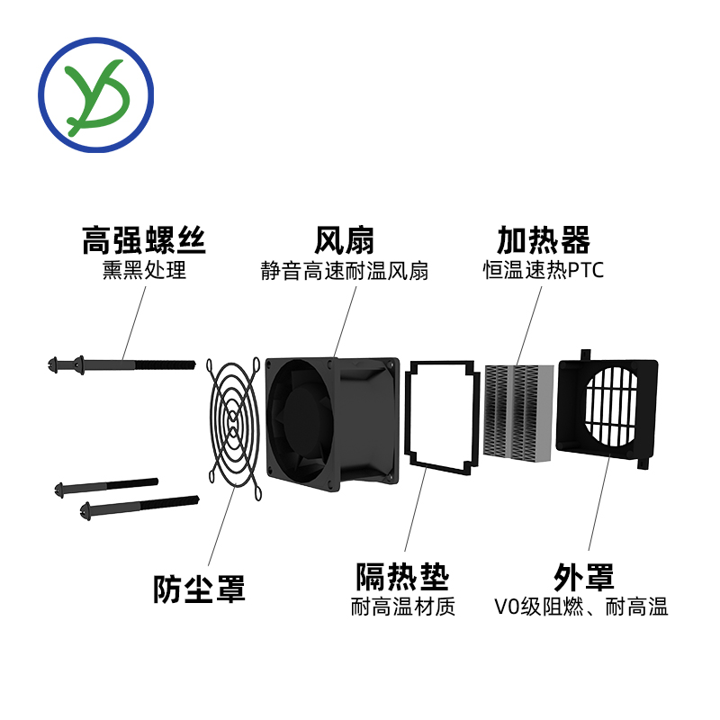 绝缘PTC加热器带风扇空气220V大功率陶瓷电发热器片暖风机配件80